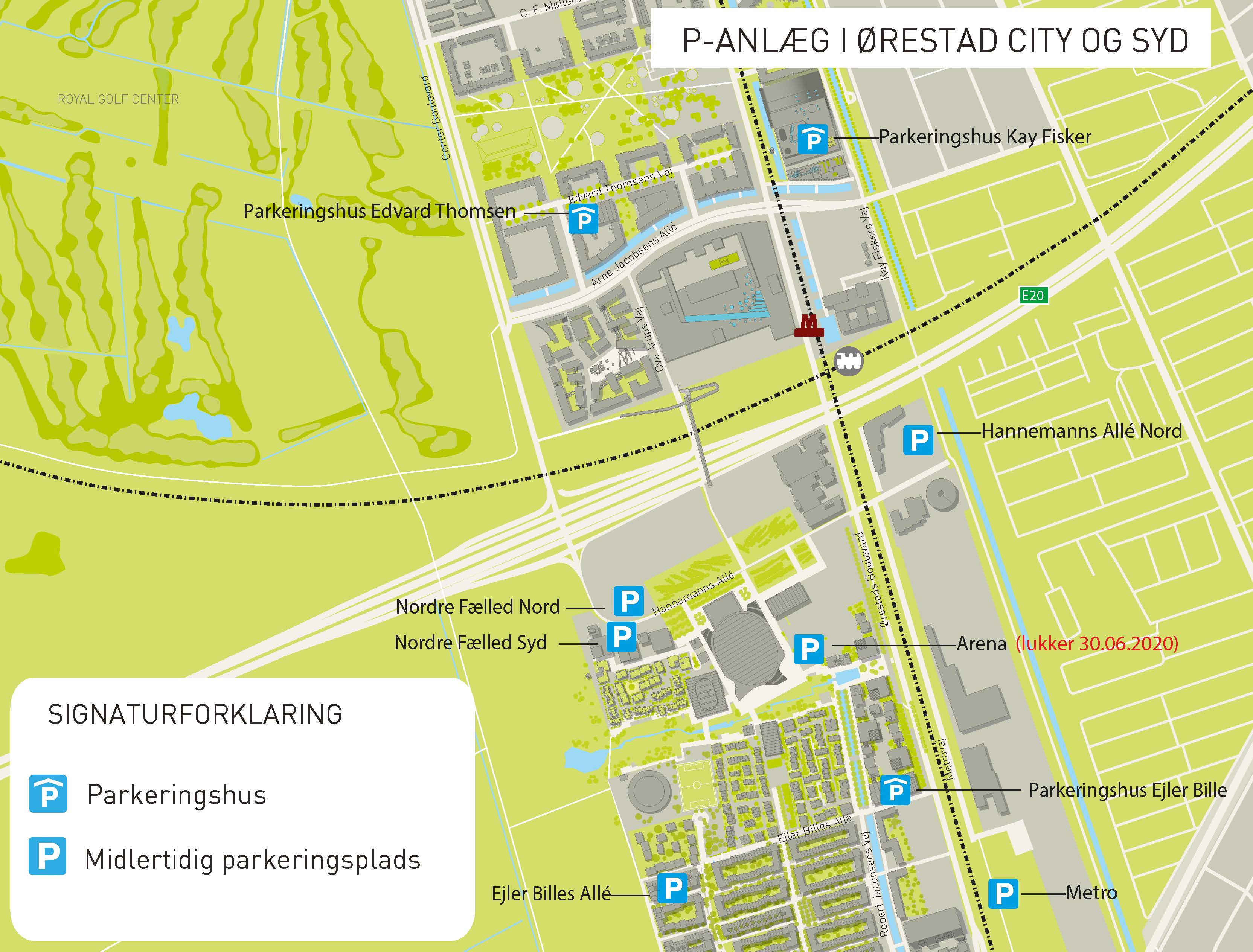 Overview map of parking opportunities around the Hannemannskvarter